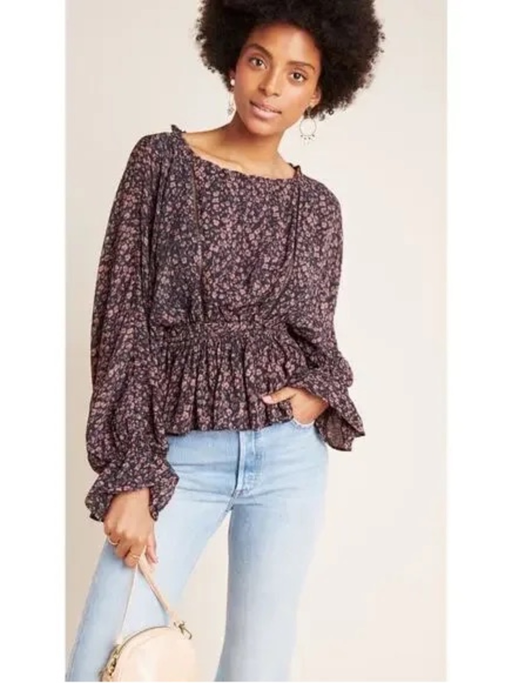 Anthropologie Nichola Peplum Top Womens Small Peasant Cottagecore Romantic Fairy